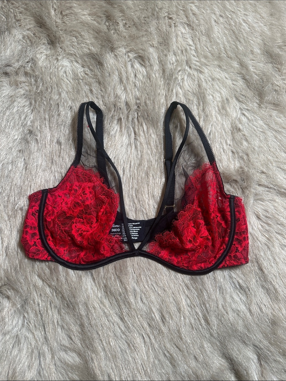 Soma Red Lace Underwire Bra with Black Mesh Trim